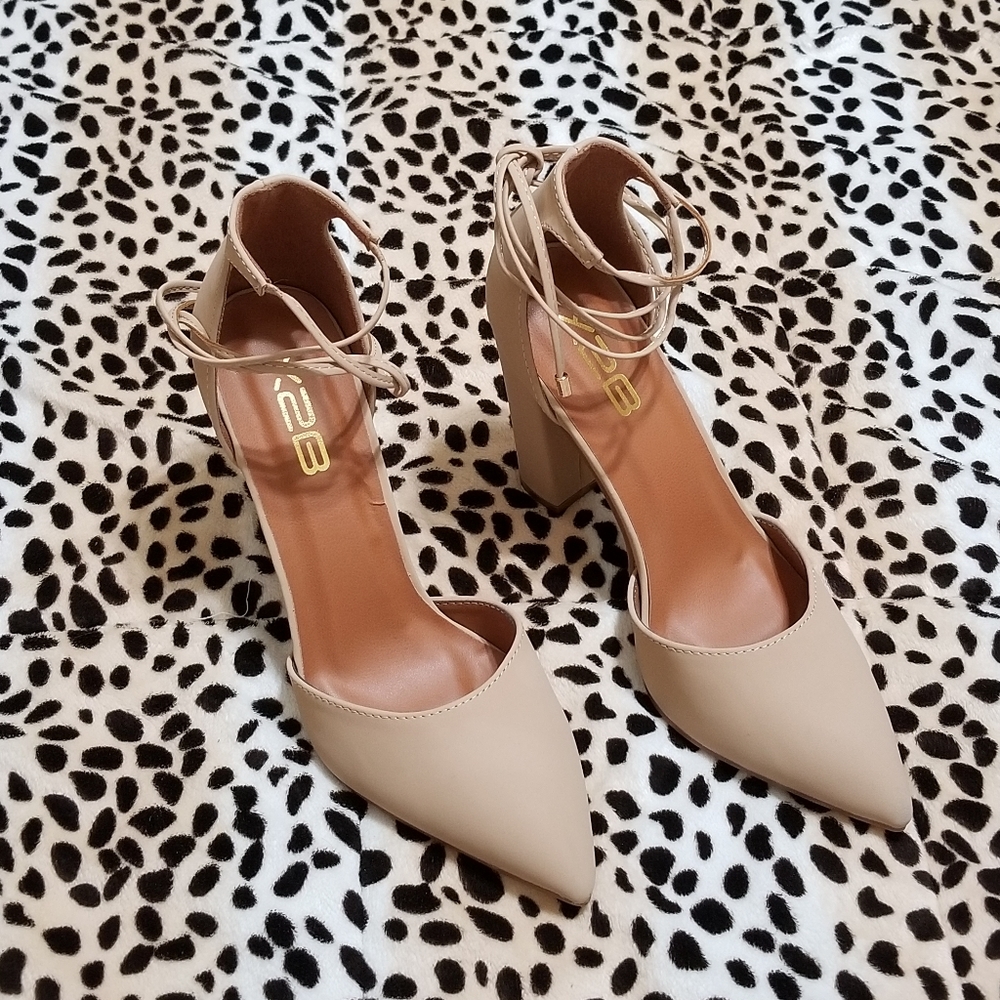Nude Faux Smooth Suede Self Tie Heels